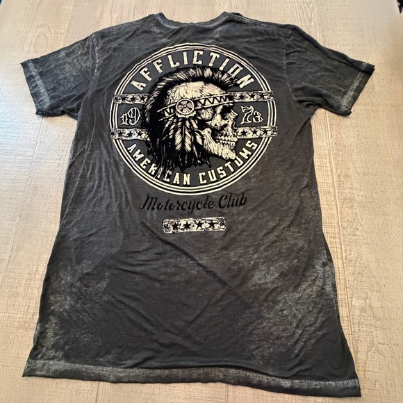 Affliction American Customs Motor Club Skull Graphic T-Shirt Gray Mens XL - Picture 6 of 7